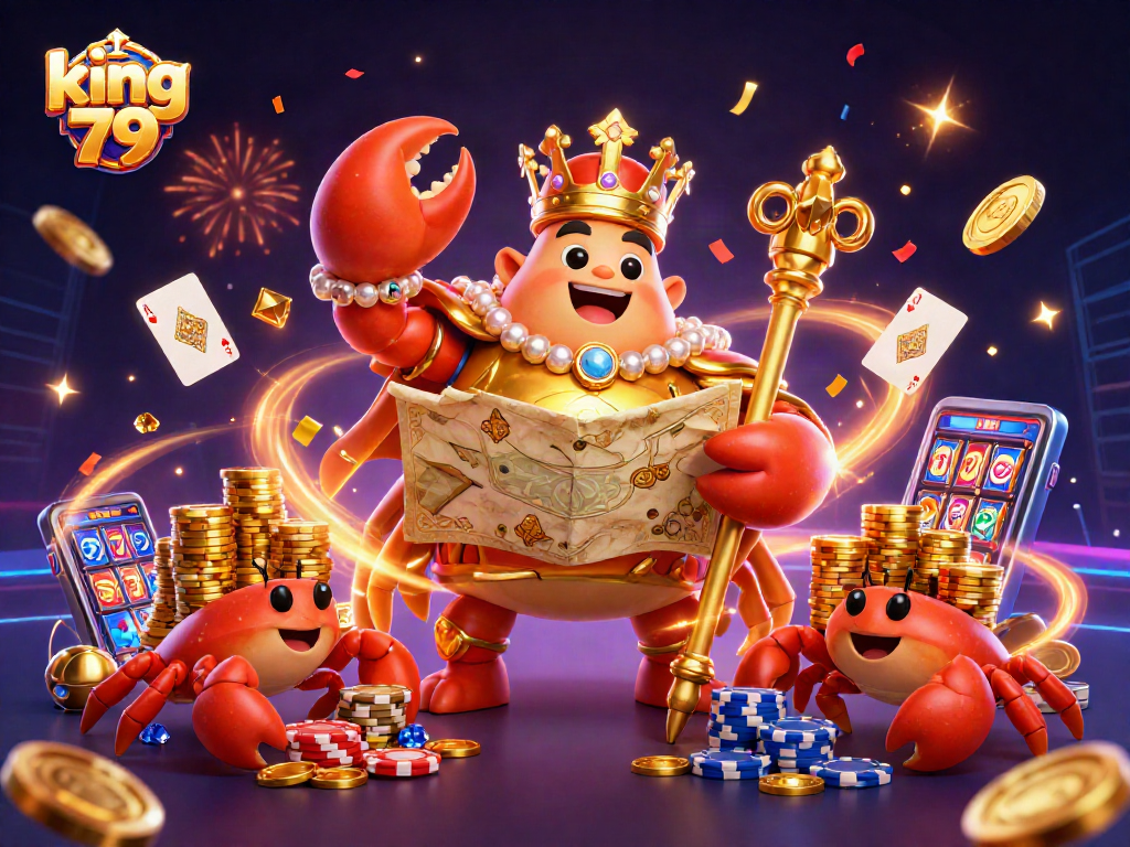 Engage with king 79's vibrant casino world featuring a crab emperor and golden treasures.